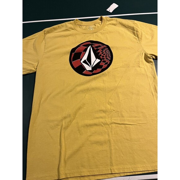 Men’s Volcom Graphic Print Short Sleeve T-Shirt LARGE Skater Surf Grunge Yellow - Picture 2 of 6